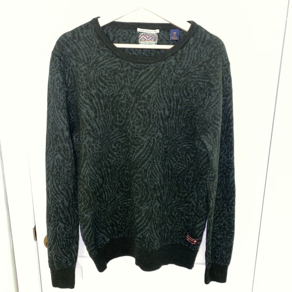 SCOTCH & SODA 100% Merino Wool Sweater XL L Dark Green Geometric Pattern